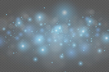 Blue sparkles sparkle with a special lighting effect. Sparkling magical dust particles.