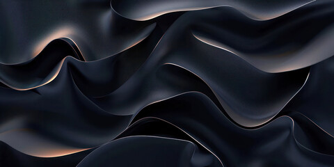 Obraz premium Abstract Wavy Dark Metallic Surface. An elegant abstract banner featuring wavy, dark metallic surfaces with smooth curves and a subtle glow.