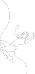 Woman falls - one line drawing. Free fall concept, lose ground drawn by single continuous line. Vector illustration with editable stroke.