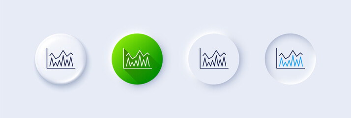 Line chart icon. Neumorphic, Green gradient, 3d pin buttons. Financial growth graph sign. Stock exchange symbol. Line icons. Neumorphic buttons with outline signs. Vector