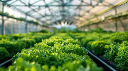 Organic hydroponic vegetable growing in a greenhouse. Selective focus.