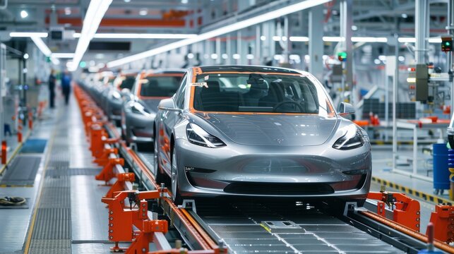 Automobile production line. Modern car factory. Automotive industry.