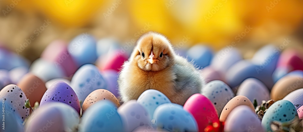Leinwandbilder an easter themed greeting card featuring a copy space image with vibrant easter eggs and a chicken p