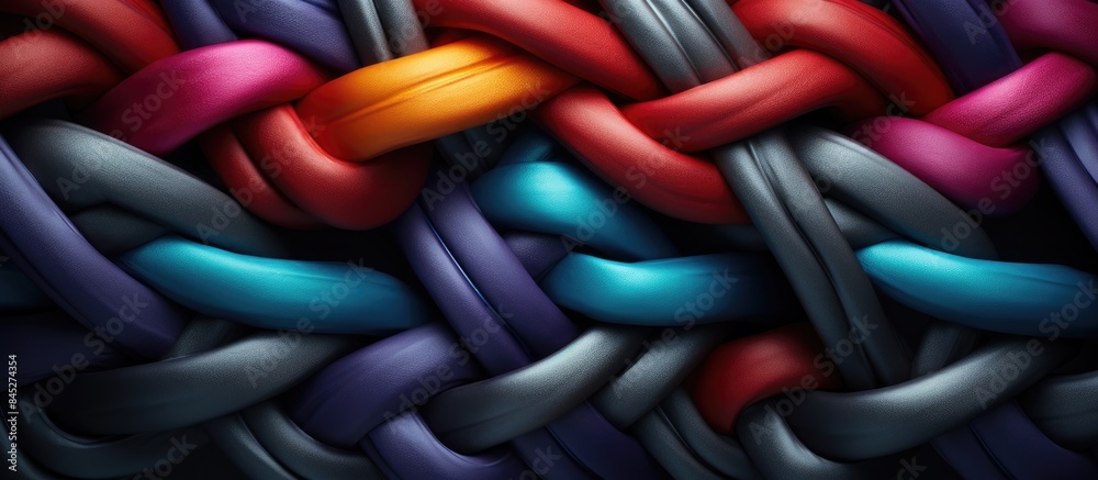 Aufkleber A vibrant assortment of colored rope loops forms a frame against a backdrop of dark grey creating a visually captivating composition with ample copy space
