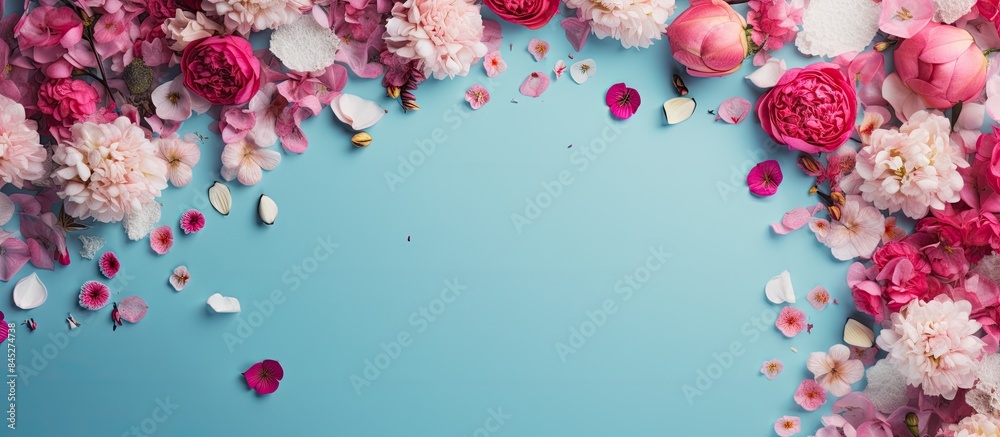 Aufkleber copy space image of a top down view showing a circle of empty space surrounded by vibrant pink and w