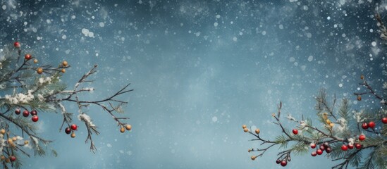 Get ready for Christmas with this pre made greeting card featuring a beautiful blue background that leaves space for heartfelt words The card showcases Christmas tree branches cones and berries to ca