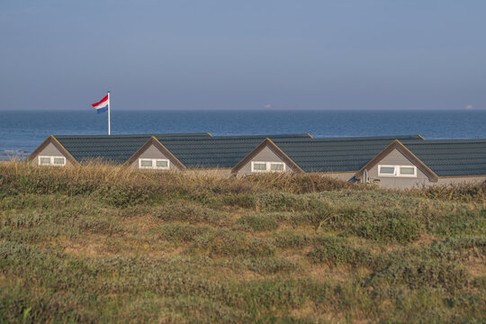 Netherlands, South Holland, Katwijk aan Zee, Row of beach huts