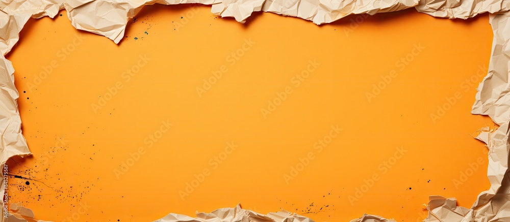 Poster the white background showcases orange crumpled paper with a torn edge giving it a recycled craft pap