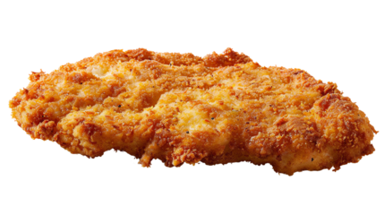 Crispy fried chicken cutlet with a golden brown, crunchy crust, isolated on transparent background cutout. Perfect for a delicious meal. Ideal for food menus and culinary