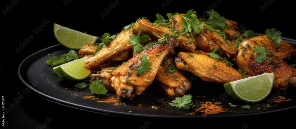 Aufkleber a side view of mexican style baked chicken wings sprinkled with curry seasoning and parsley presente
