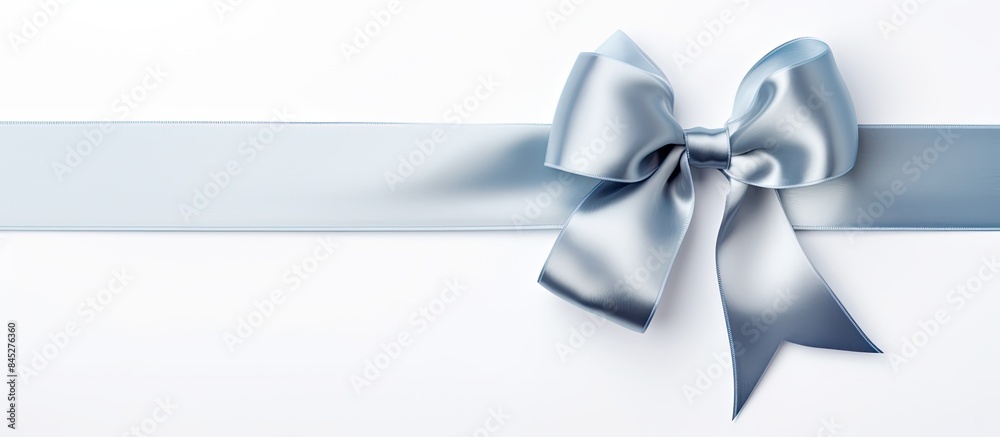 Aufkleber a silver shiny satin ribbon bow with ribbon is positioned by the corner of a frame creating an isola