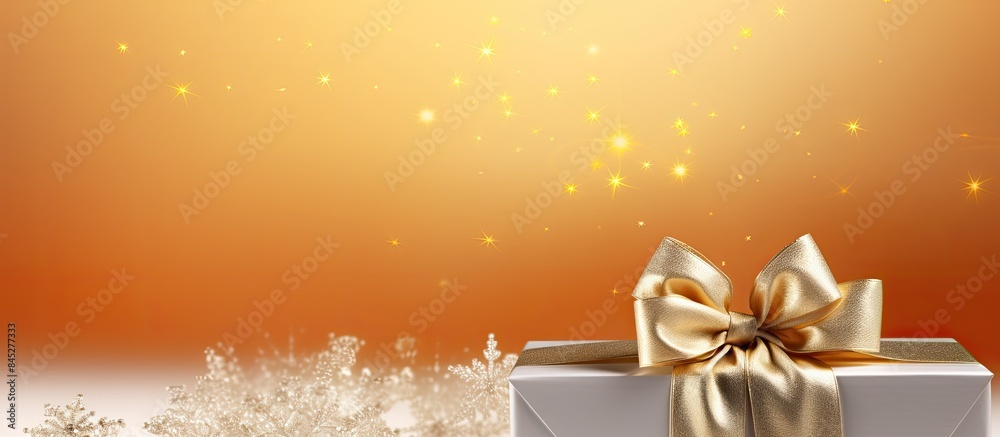 Leinwandbilder a festive card for christmas or new year featuring a silver snowflake adorned with a red bow on a ca
