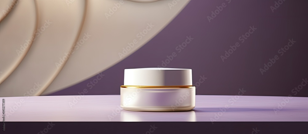 Aufkleber A luxurious white cream container is displayed on a purple podium with shadows creating an elegant cosmetic product mockup The blank template is suitable for showcasing skincare body moisturizer bott