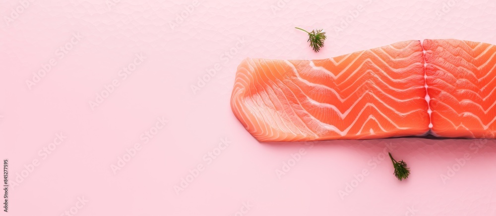 Aufkleber a raw piece of pink salmon a type of seafood is seen in the top view of a copy space image it is a n