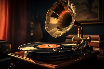 Fototapeta premium Vintage Gramophone Playing a Record