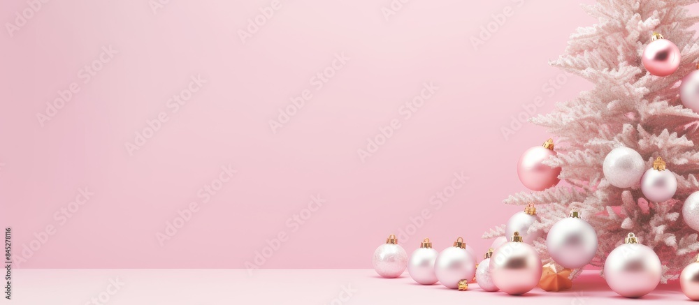 Leinwandbilder a minimal christmas themed flat lay composition featuring pink decorations on a pastel pink backgrou