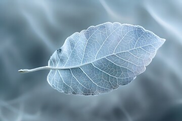  Macro romantic droplet leaf. The structure of a leaf with veins and cells, pale gray tones.