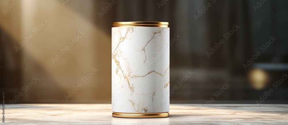 Aufkleber Cylinder shaped product stand featuring a luxurious marble and gold texture Ideal for showcasing products in a visually striking manner with ample copy space for displaying content and creating an im