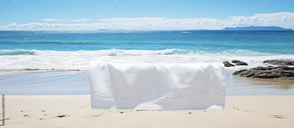 Aufkleber the beach presents a serene scene with an empty towel placed on the sand under the bright summer sun