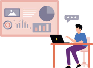 A boy is using a laptop to create a pie graph.