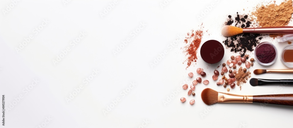 Aufkleber copy space image featuring a flat lay composition on a white background with eyebrow henna professio