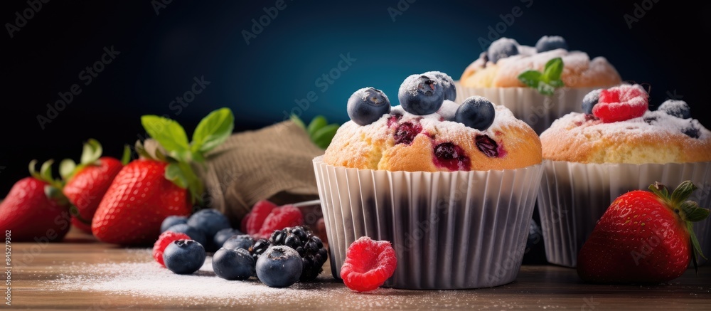 Poster preparing a package of muffins infused with the flavors of strawberries and blueberries the muffins 