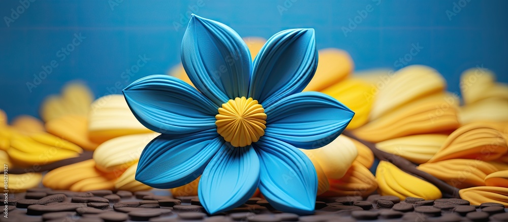 Poster a gingerbread flower with vibrant blue and yellow petals stands out against a colorful background le