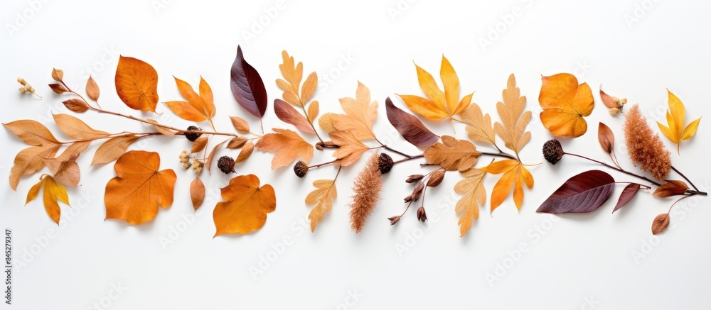 Leinwandbilder a fall themed arrangement of dried leaves on a clear white background depicting the essence of autum