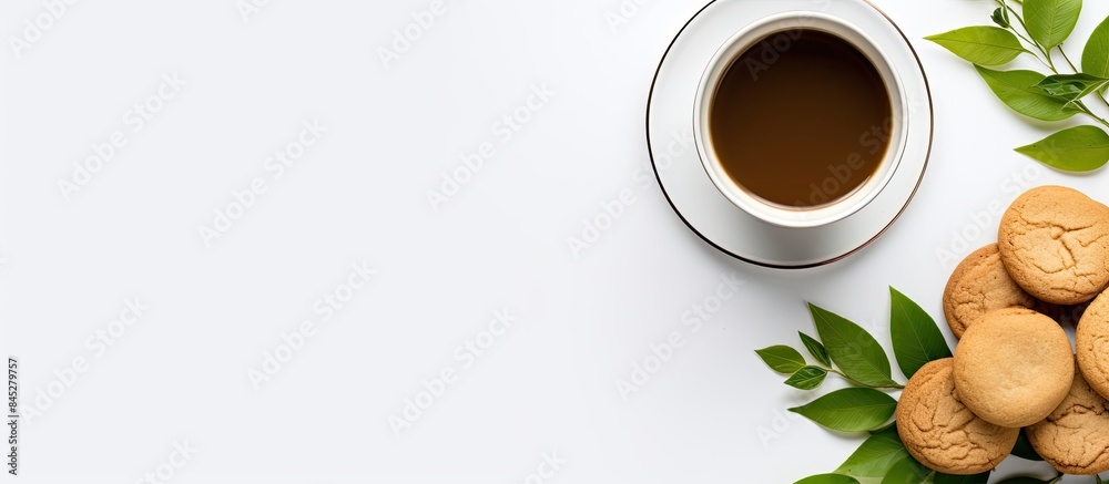 Leinwandbilder flat lay copy space image of an office workspace setting on a white background consisting of a cup o
