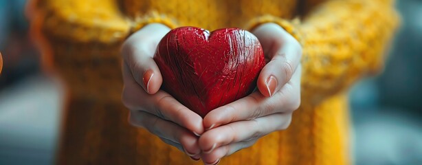 A close-up of hands giving a heart for International Day of Charity, symbolizing generosity and care, leaving space for text