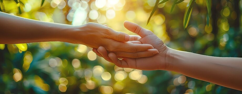 A close-up of hands sharing kindness gestures for World Kindness Day, with a warm and compassionate tone, leaving space for text