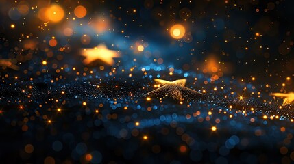 A close-up of twinkling stars and traditional elements for Matariki Day, with a mystical and cultural feel, leaving space for text