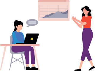 Girls doing office work on laptop.