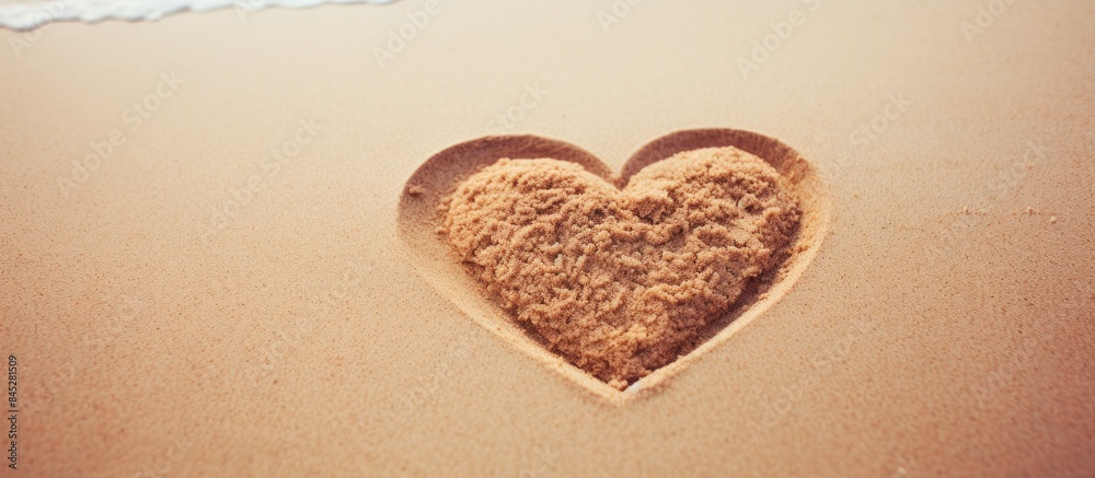 Poster a romantic heart shape created in the smooth sand perfect for a valentine s day message or declarati