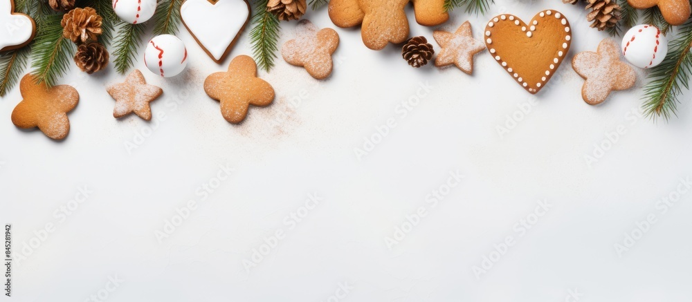 Poster closeup of delicious heart shaped gingerbread cookies and christmas decorations beautifully arranged
