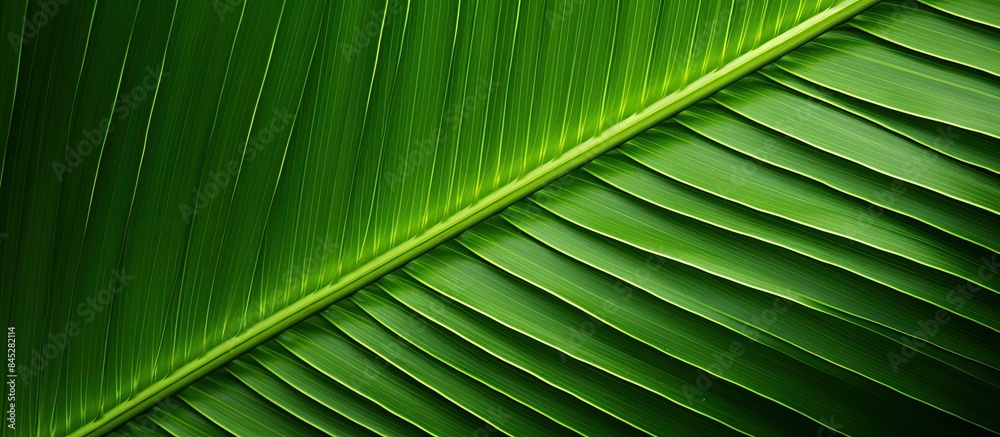 Sticker A green tropical Palm leaf with a textured pattern captured in a close up The image shows the abstract seamless green leaves on a natural background with copy space