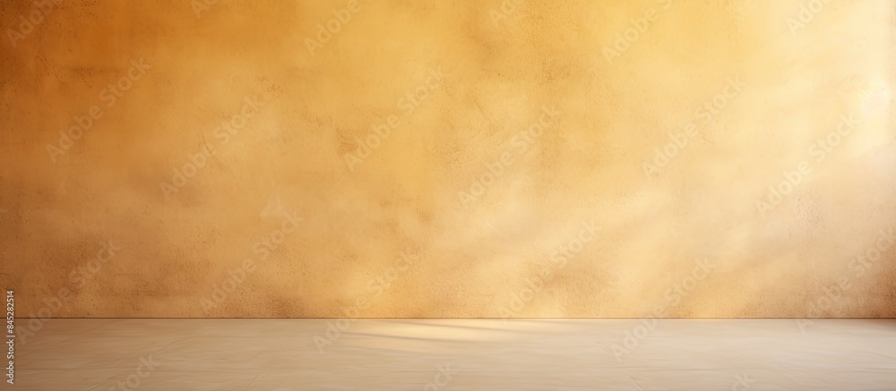 Poster The light brown cement blended with a touch of light yellow from the wall creates a captivating backdrop with a textured pattern of light and shadow Copy space image