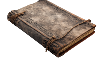 photograph of a dusty tome of ancient magic isolated on a pure white background