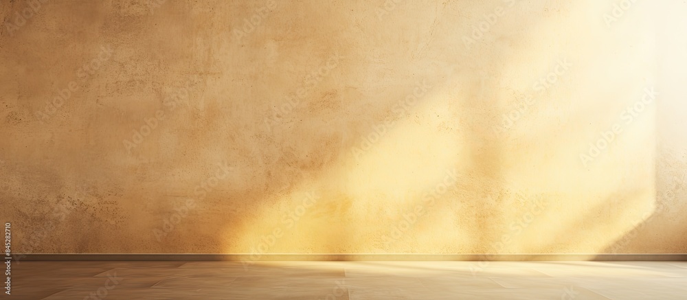 Poster The light brown cement blended with a touch of light yellow from the wall creates a captivating backdrop with a textured pattern of light and shadow Copy space image