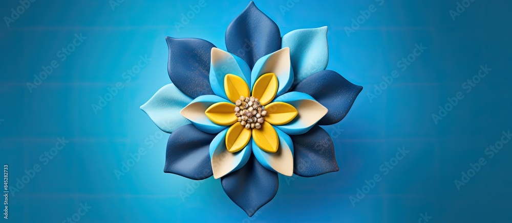 Poster a gingerbread flower with vibrant blue and yellow petals stands out against a colorful background le