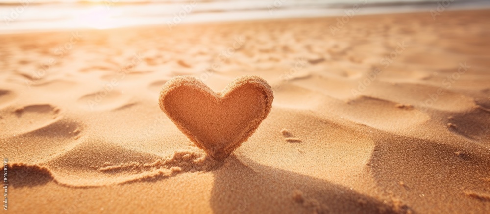 Poster a romantic heart shape created in the smooth sand perfect for a valentine s day message or declarati