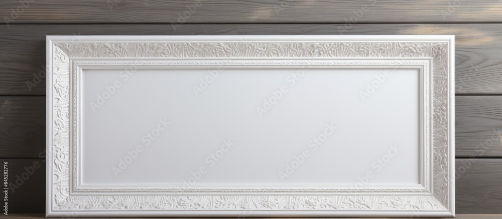 Aufkleber a mockup picture frame made of white wooden material arranged in a horizontal orientation with decor