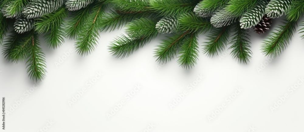 Aufkleber a festive background with fir tree branches on a white surface perfect for christmas or new year dec