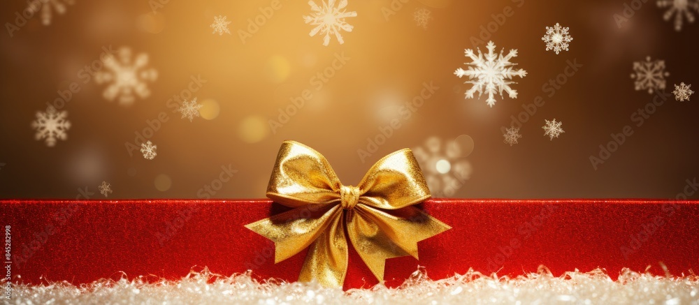 Leinwandbilder a festive card for christmas or new year featuring a silver snowflake adorned with a red bow on a ca