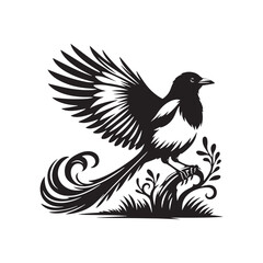 Magpie Bird Silhouette: Vector Illustrations Capturing the Tranquility of the Natural World - Magpie Bird Vector  - Magpie Bird Illustration.