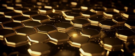 Obraz premium Abstract background with shimmering gold hexagons intricate geom