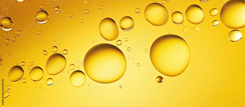 Aufkleber abstract art featuring a stunning macro shot of water droplets in oil set against a captivating yell