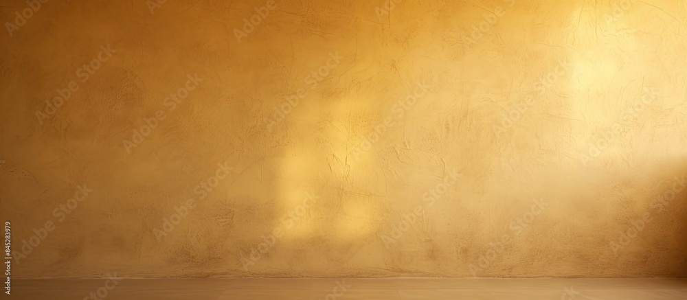 Poster The light brown cement blended with a touch of light yellow from the wall creates a captivating backdrop with a textured pattern of light and shadow Copy space image