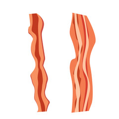 Fried bacon strips. Two strips of fried crispy bacon on white background vector illustration. Top view bacon strips.