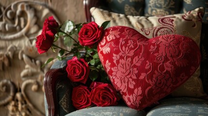 Valentine s gift set with heart pillow and roses